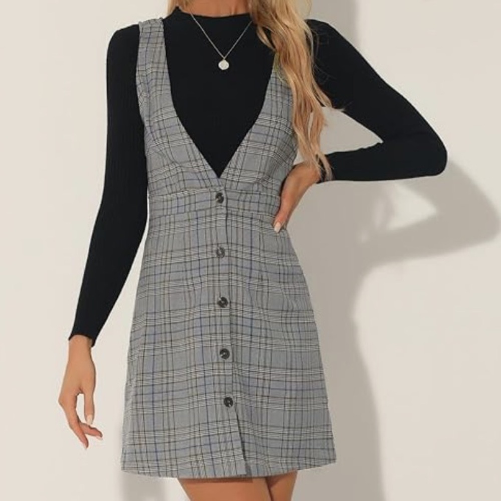 Plaid Pinafore Dress with Black Long Sleeve Top